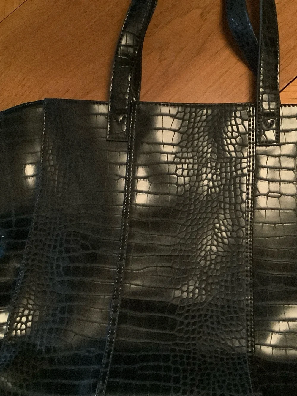 Neiman Marcus Black Croc-Embossed Leather Tote